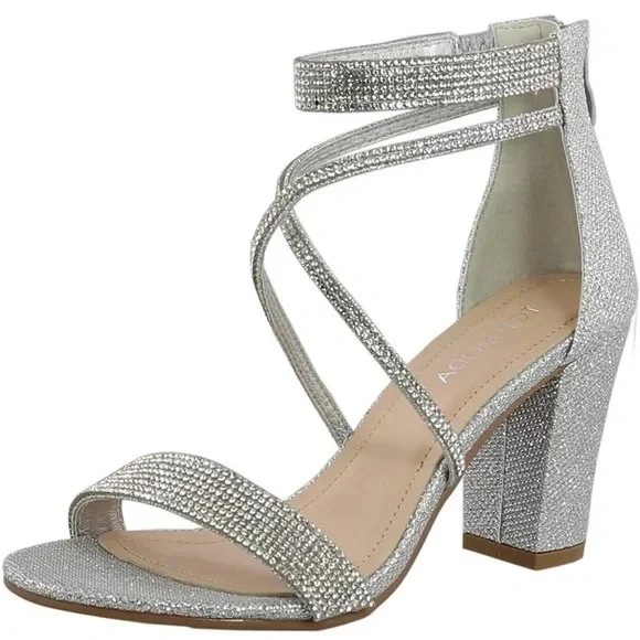 TOP Moda Silver Rhinestone Heels | Size 10 | 3.2” - Picture 10 of 10